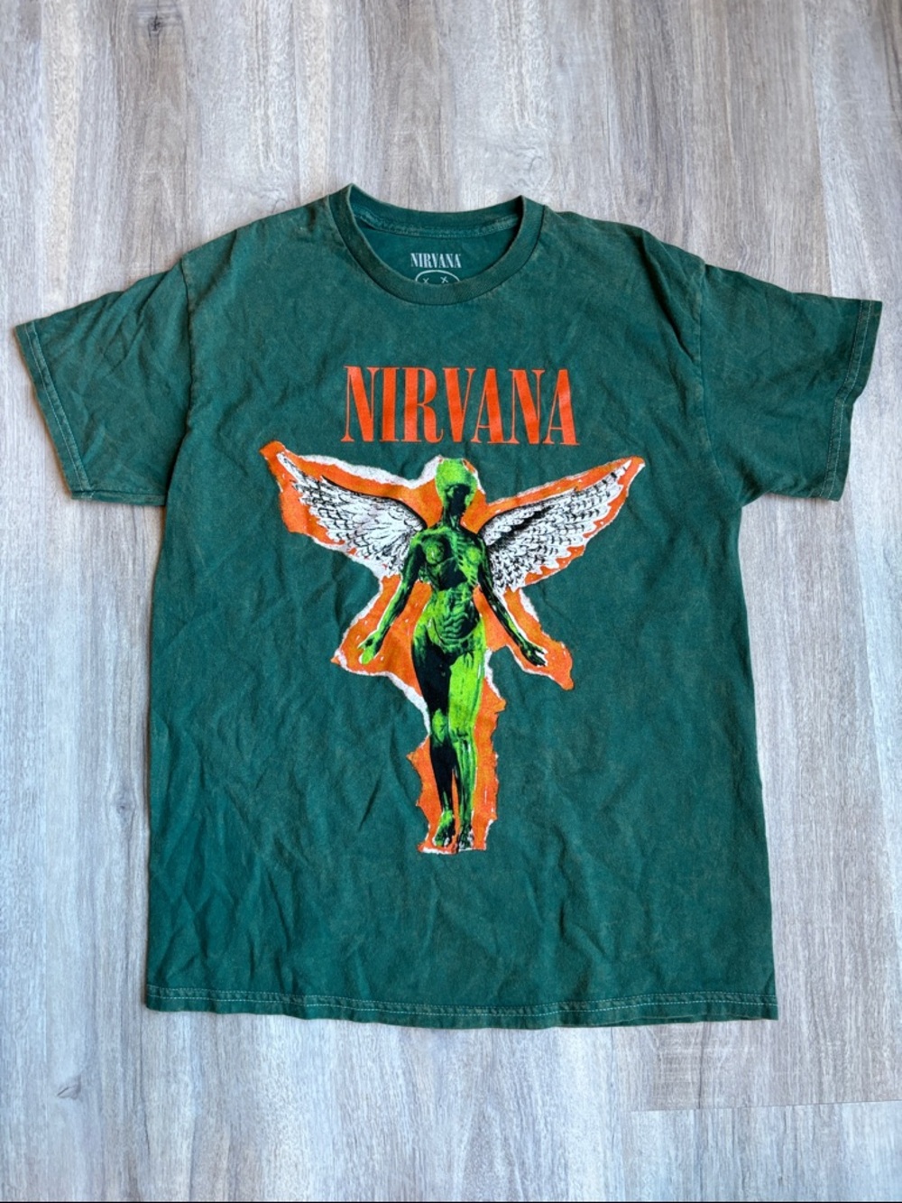 NIRVANA Used Good Medium Men’s T-Shirt Green Incesticide Album Cover Band